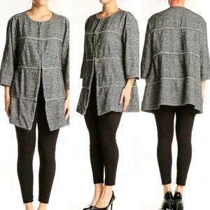 Cabi Black & White Textured Knit Swing Coat – Size Small